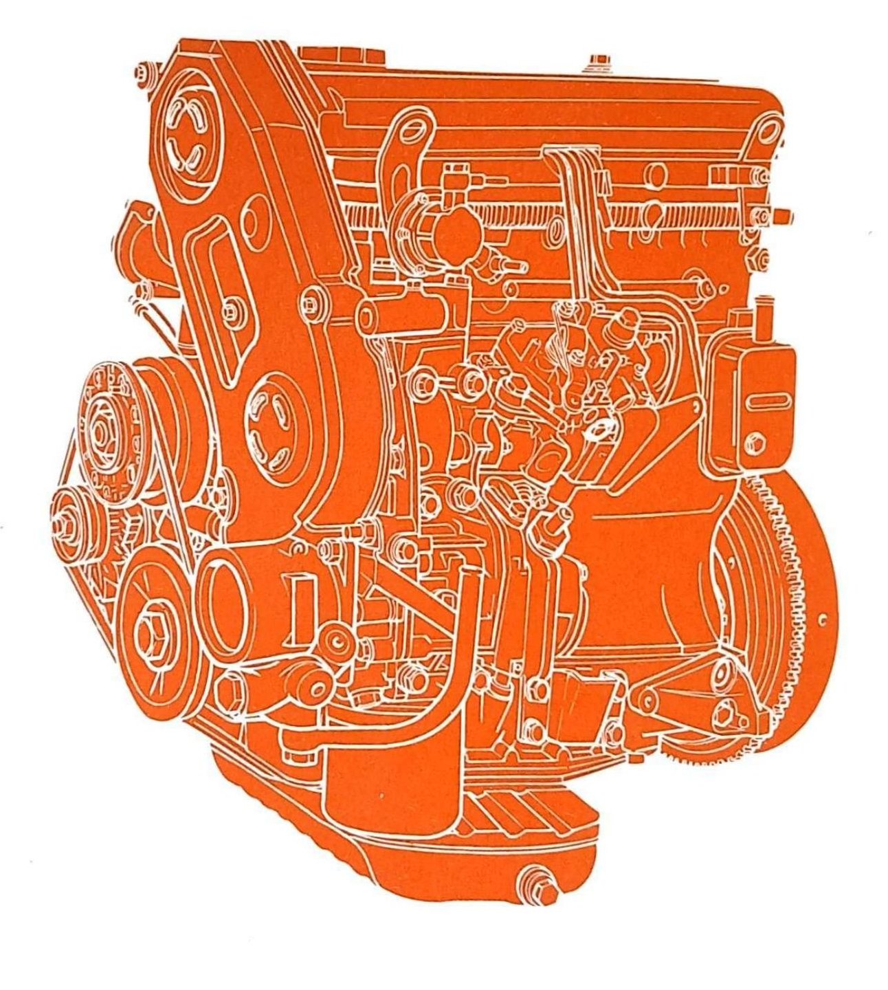 Motore diesel vista laterale: illustrazione del motore completo prima dello smontaggio al banco
