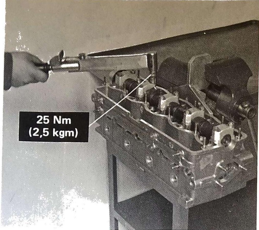 Montaggio e serraggio a coppia albero distribuzione su testa cilindri: coppia 25 Nm (2,5 kgm)