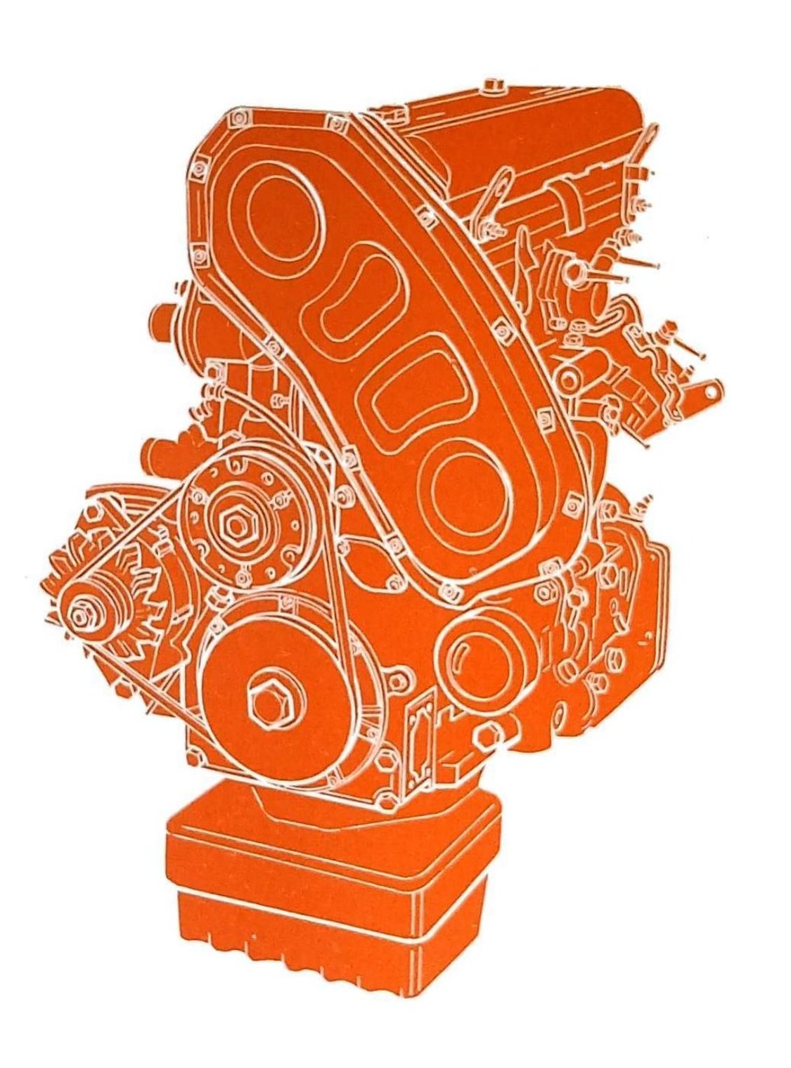 Motore 2500 con comando distribuzione a catena: vista laterale del gruppo motore completo