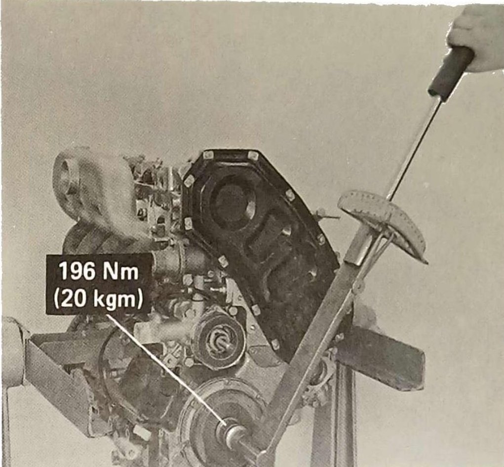 Serraggio a coppia del dado di fissaggio puleggia comando pompa acqua e alternatore: 196 N·m (20 kgm)