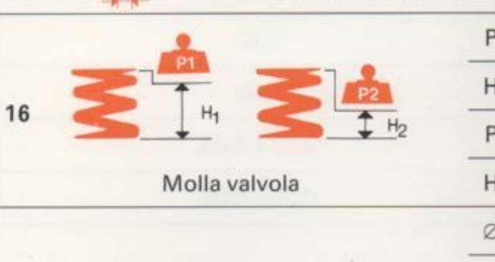 Molla valvola: carichi P1, P2 e altezze H1, H2