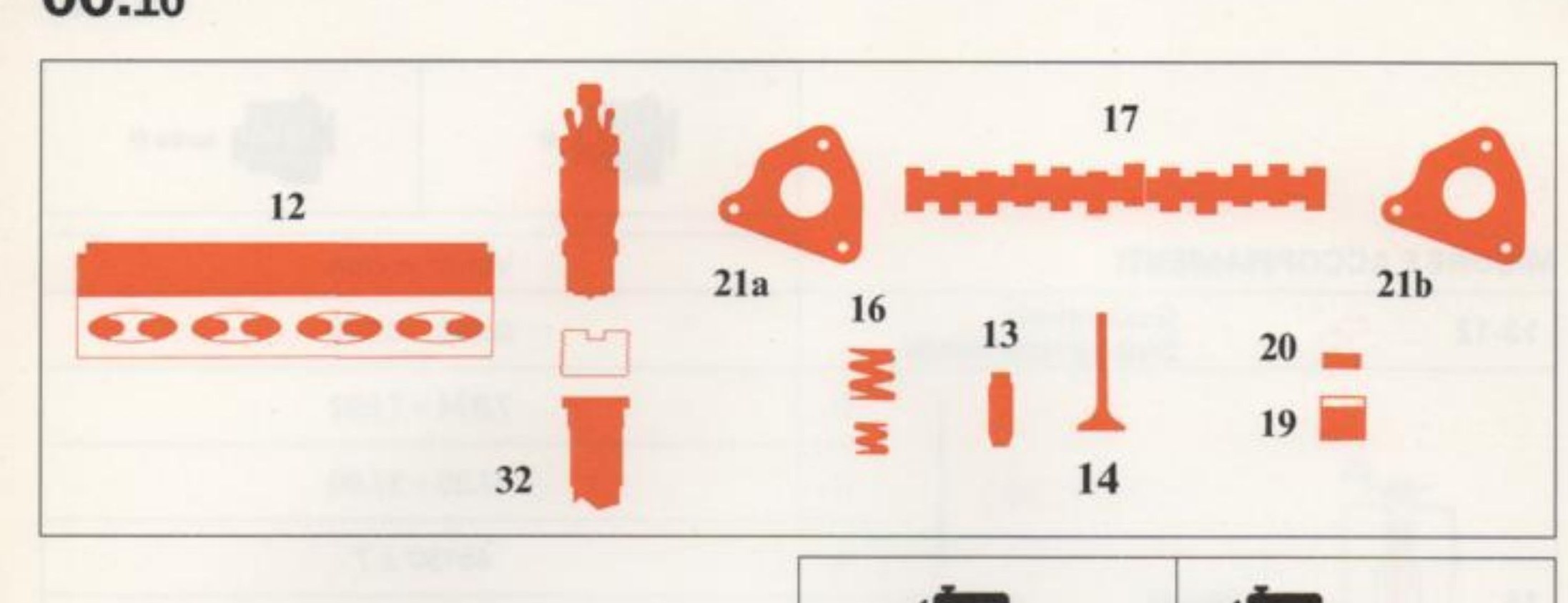 Componenti della testa cilindri e degli organi della distribuzione: 12, 17, 21a, 21b, 16, 13, 20, 19, 32, 14
