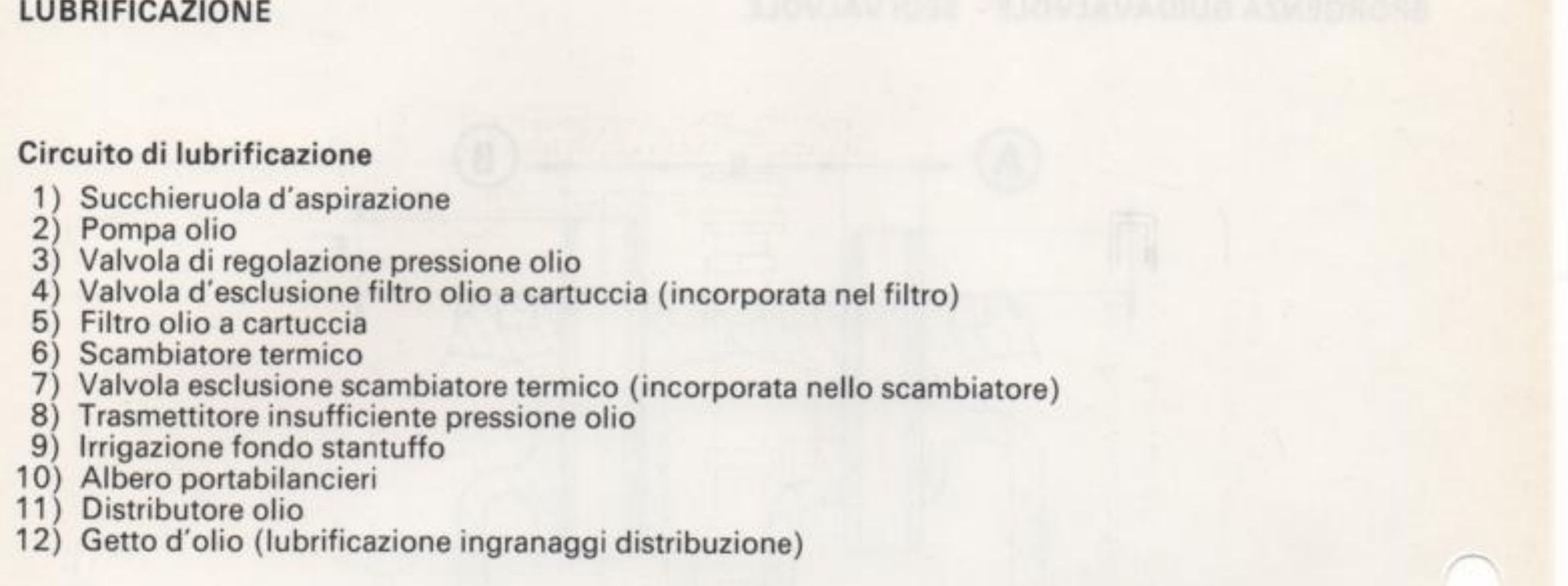 Schema del circuito di lubrificazione con riferimenti A e B