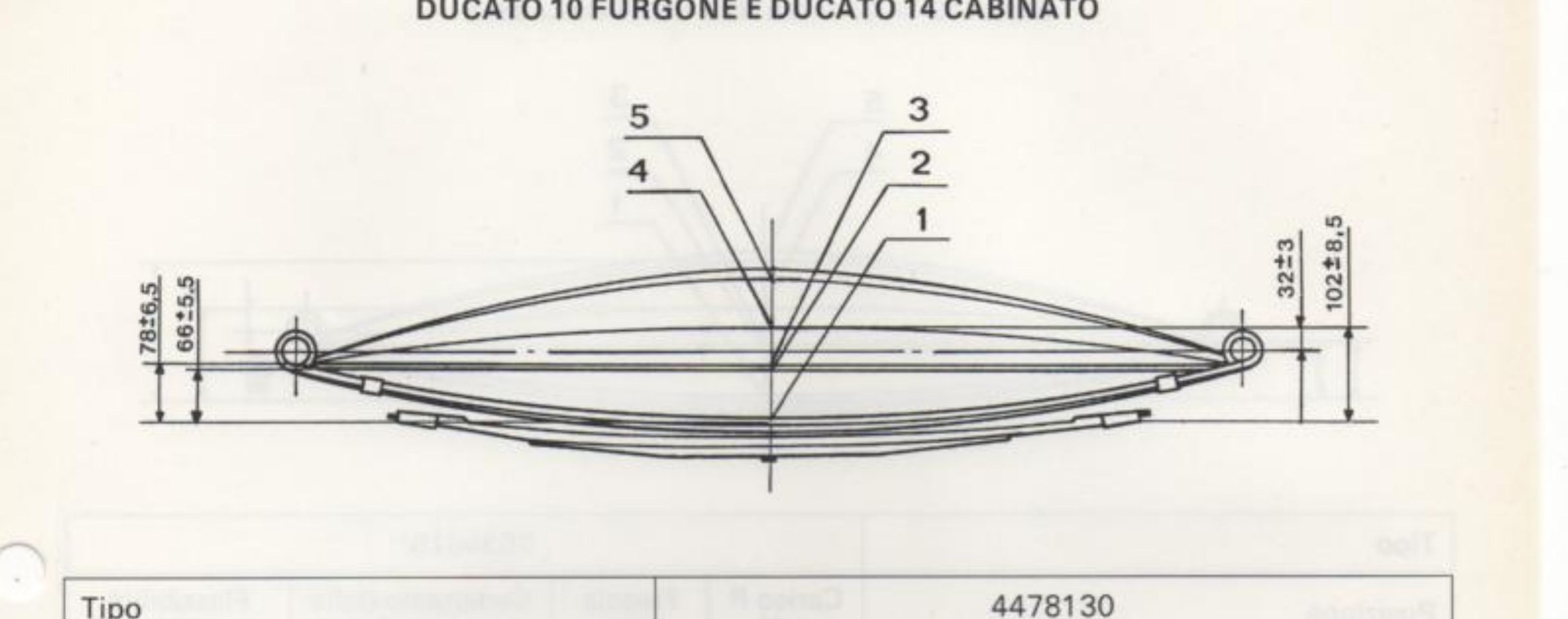 Schema della balestra con punti di riferimento 1÷5 e quote (78±6,5 - 66±5,5 - 32±3 - 102±8,5)