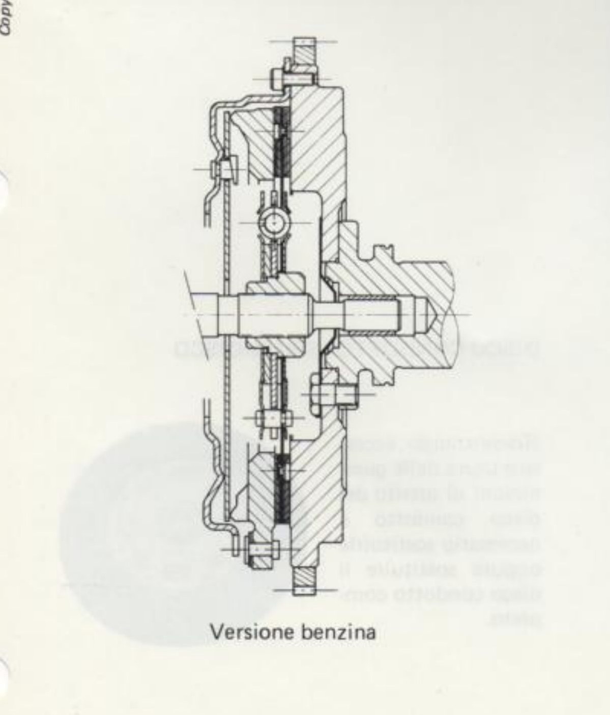Sezione longitudinale del complessivo frizione - Versione benzina