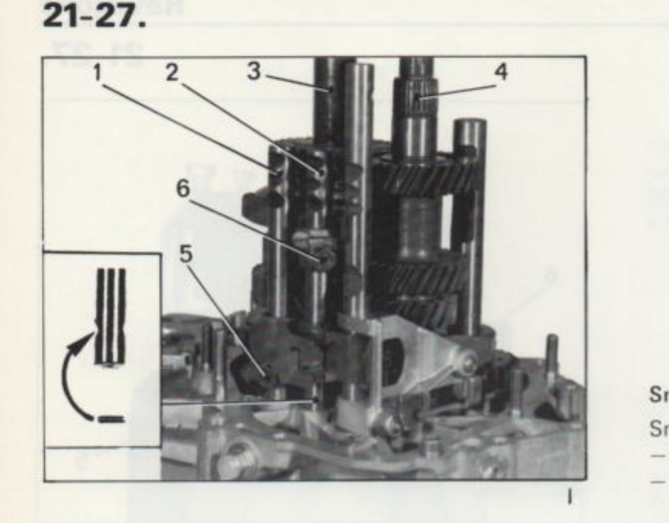 Fig. I — Aste e forcelle del cambio (rif. 1-6)