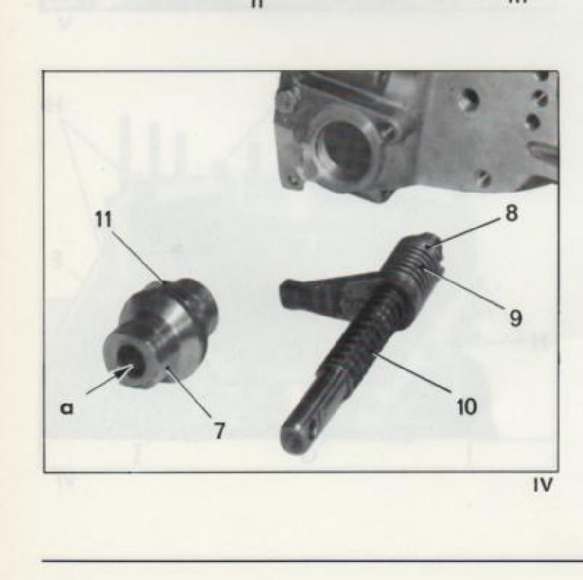 Comando selettore - particolari con riferimenti a, 7, 8, 9, 10, 11 (fig. IV)