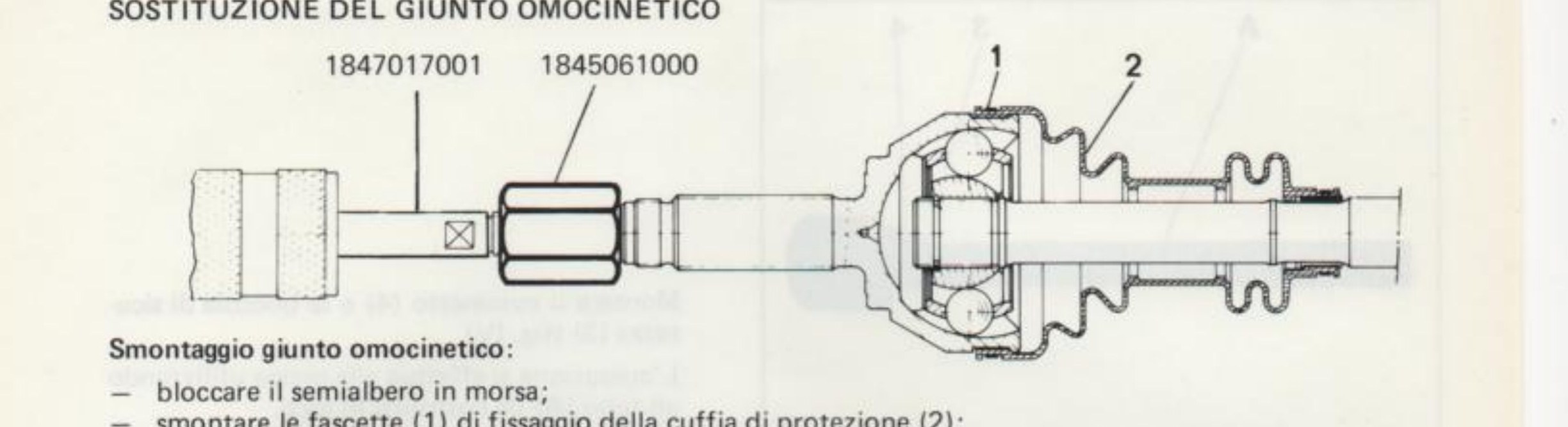 Semialbero con giunto omocinetico: particolari 1847017001 e 1845061000; riferimenti 1 e 2