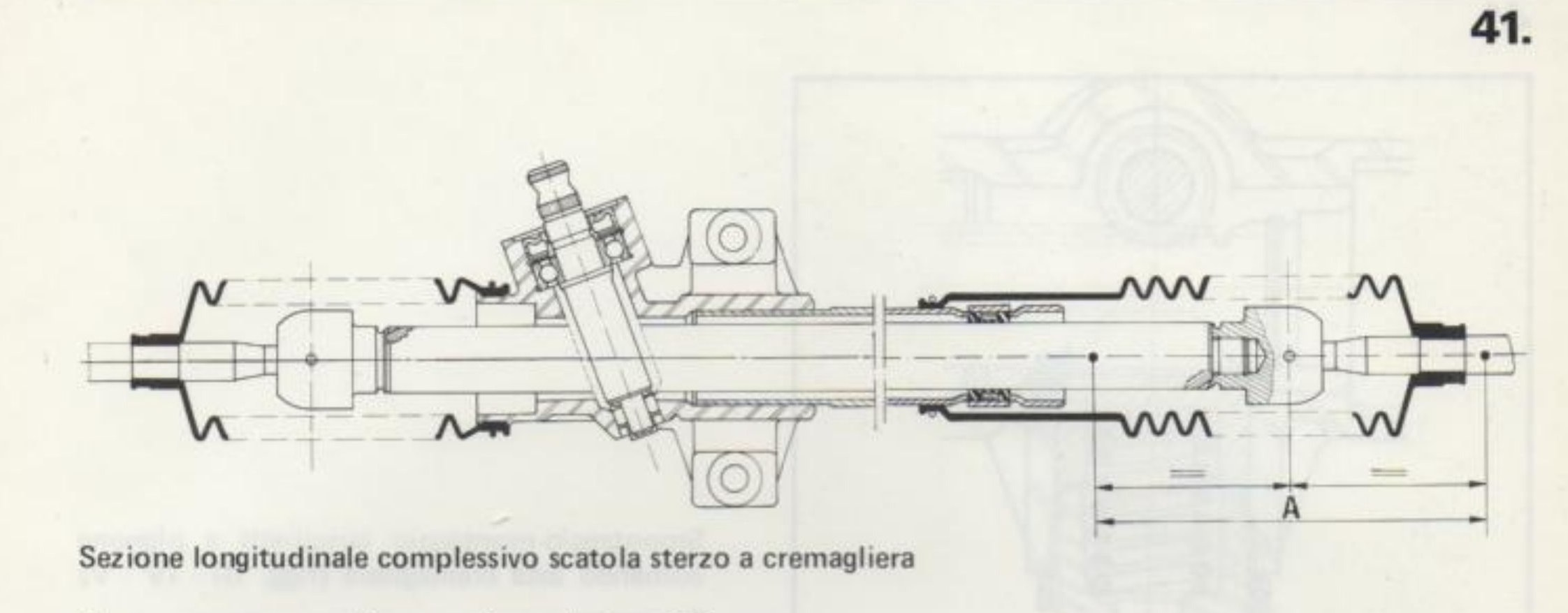 Sezione longitudinale complessivo scatola sterzo a cremagliera — A = corsa cremagliera corrispondente a 152 mm