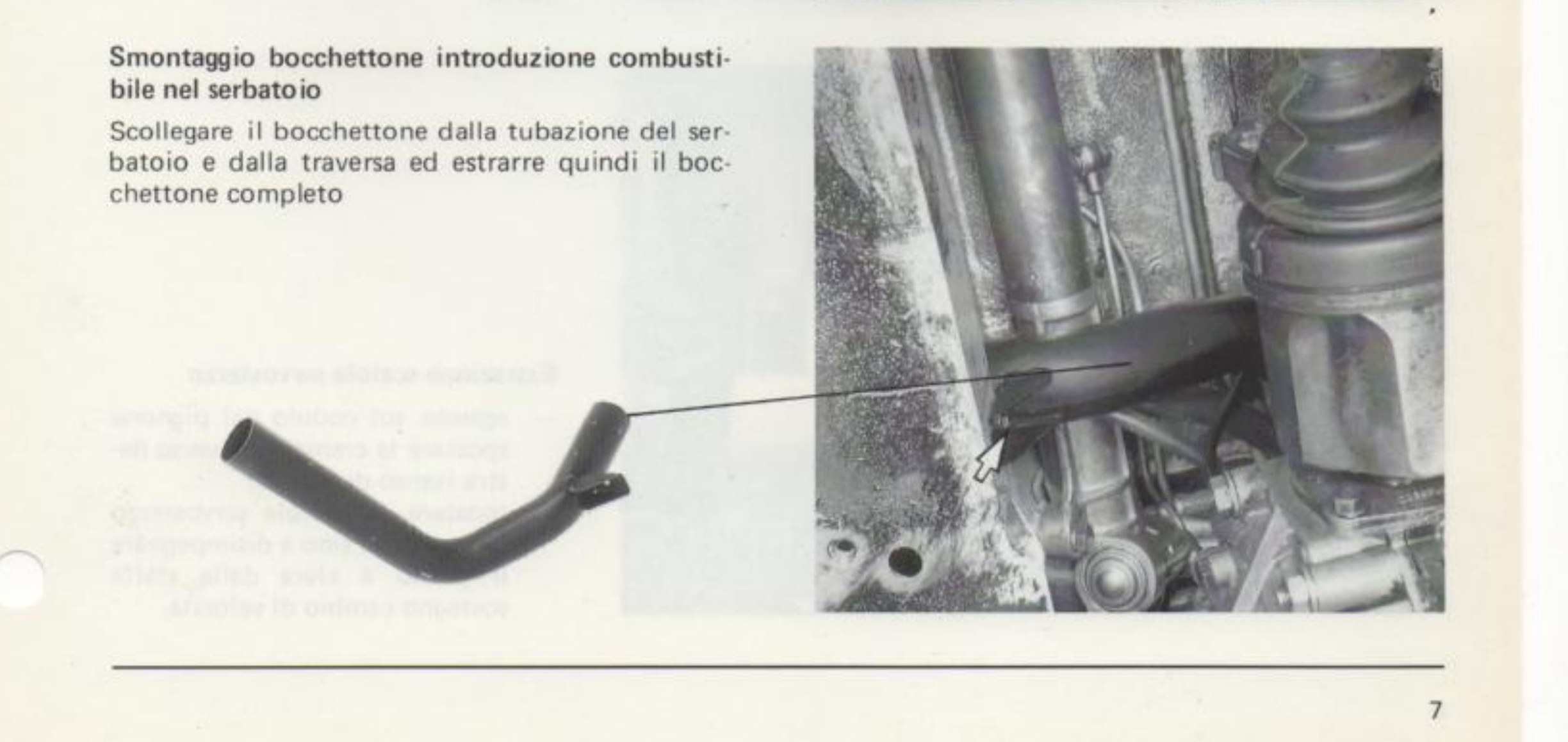 Bocchettone di introduzione combustibile smontato e particolare del fissaggio