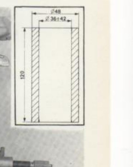 Dimensioni del distanziale da costruire in loco: ⌀ 48; ⌀ 36 ± 42; altezza 50
