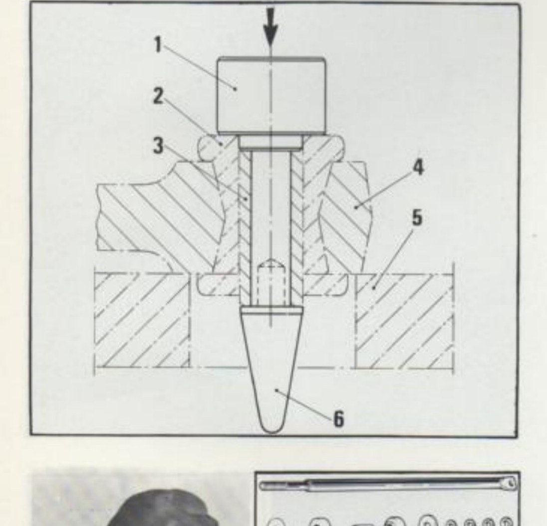Schema di montaggio del distanziale nella boccola elastica con riferimenti 1÷6
