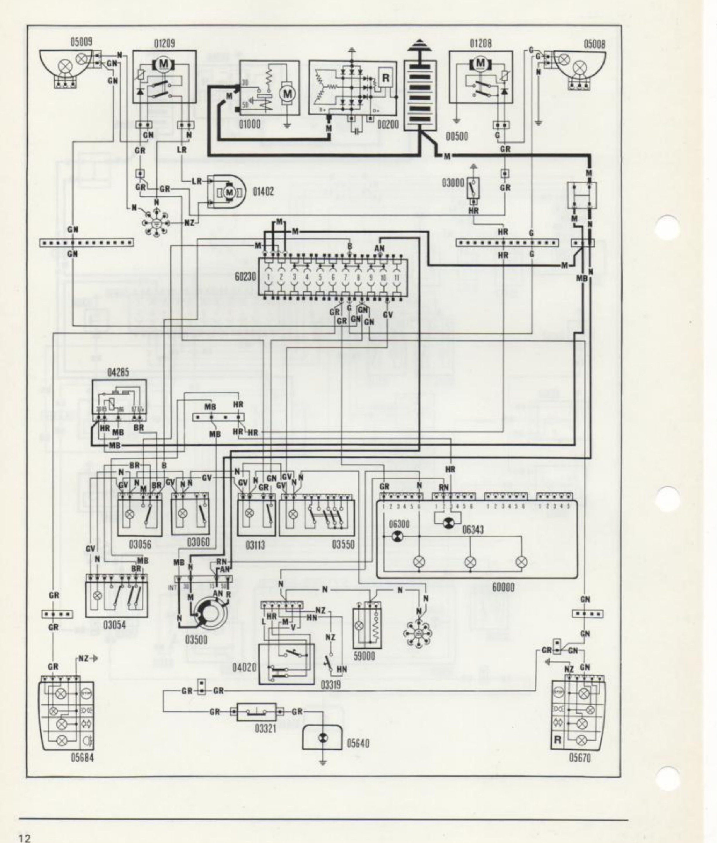 Schema elettrico: luci posizione, luce targa, elettropompa lavaproiettori, tergiproiettori e illuminazione ideogrammi interruttori — Ducato benzina, versione Scandinavia