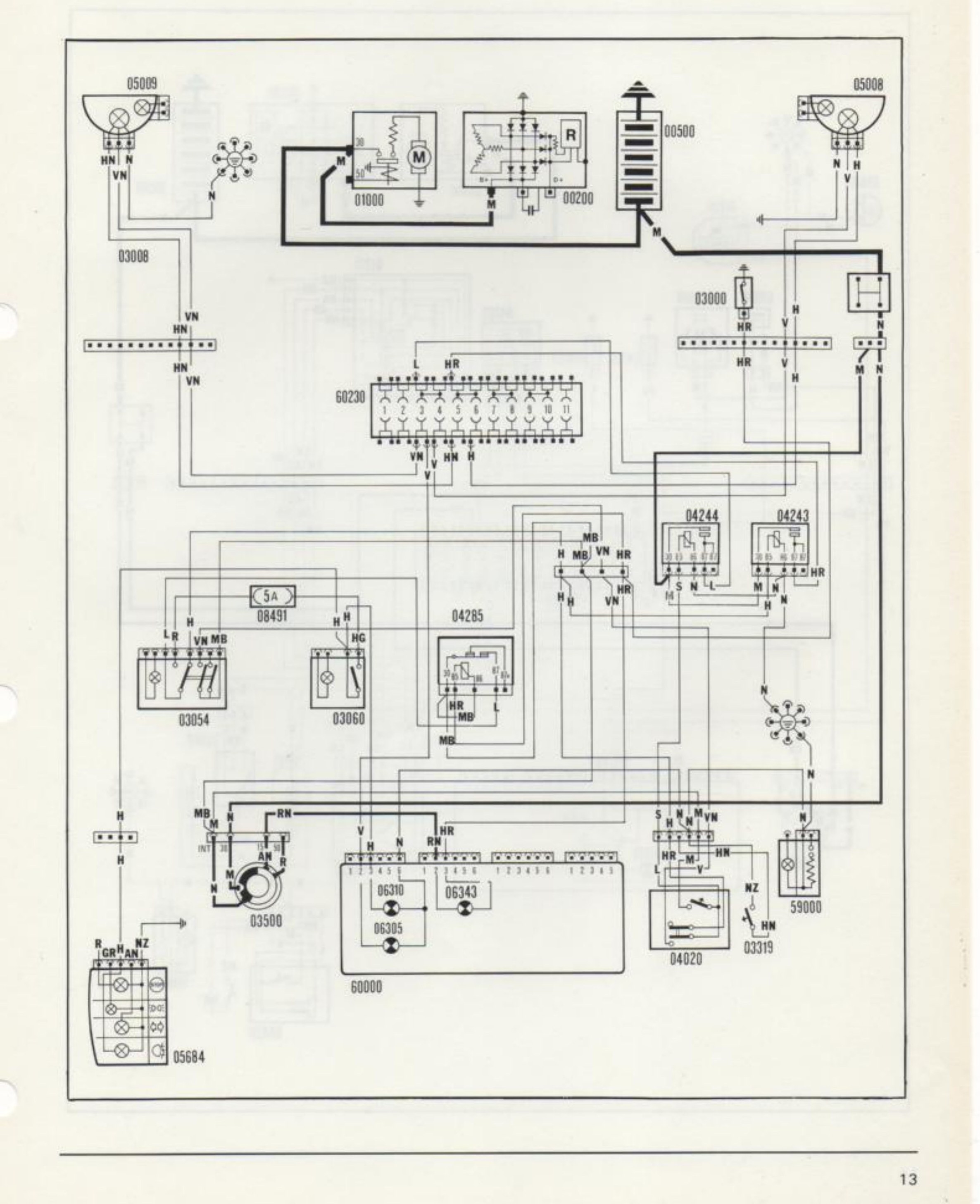 Schema elettrico illuminazione anabbagliante/abbagliante e luci retronebbia (Versione Scandinavia)