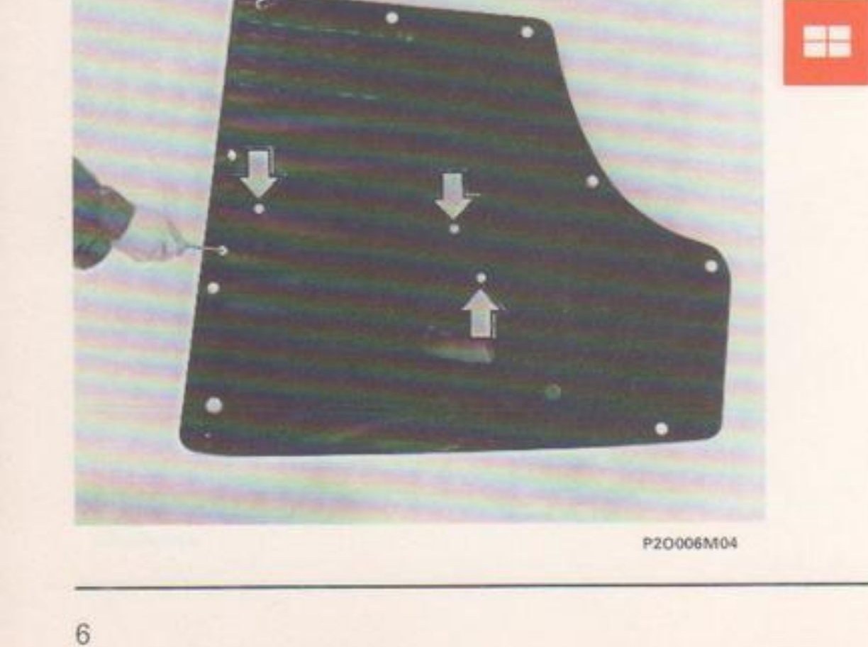 Pannello rivestimento porta con indicazione delle viti di fissaggio del cassetto portaoggetti (P2O006M04)